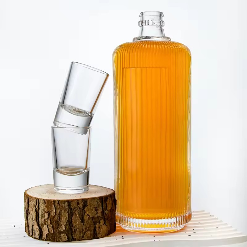 New Style Stripe Glass Liquor Bottle Cylinder Empty Clear Liquor Spirit Whisky Vodka Rum Gin Glass Bottle