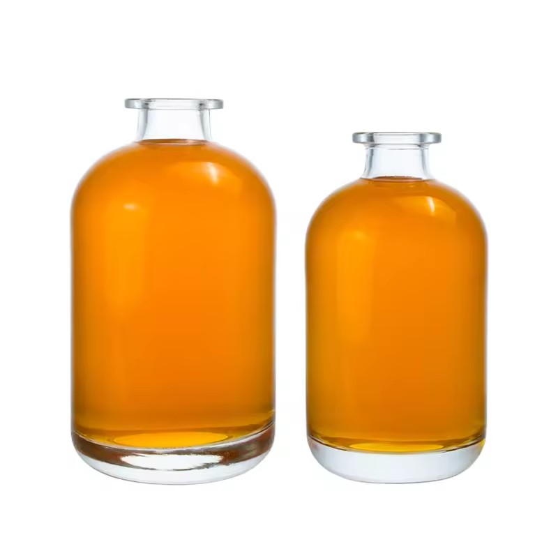 Empty 350ml 500ml Whiskey Vodka Glass Gin Bottles Round Alcoholic Bottle with Wooden Cork