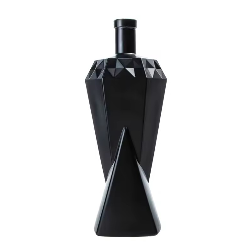 Wholesale 750ml Glossy Matte Black Painted Glass Liquor Bottle Premium Tequila Mezcal Spirit Bottles