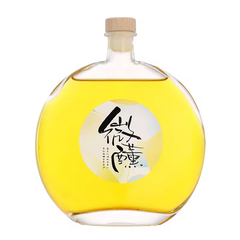 Oval Shape Transparent Flat Glass Empty Diffuser Aromatherapy Liquor 200ml 350ml 500ml Perfume Bottles With Cork