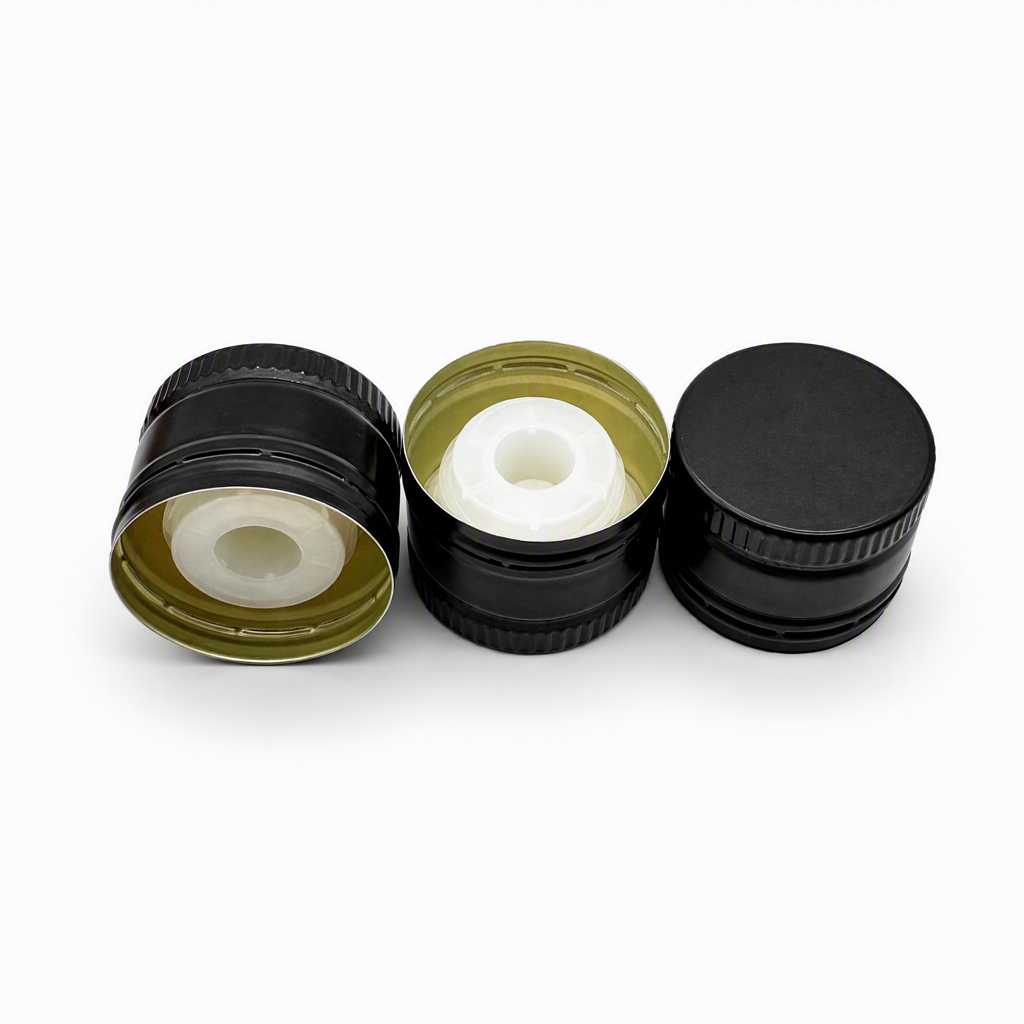 In-Stock Black 31.5x24mm Aluminium Plastic Olive Oil Bottle Cap with Plastic Pourer Insert