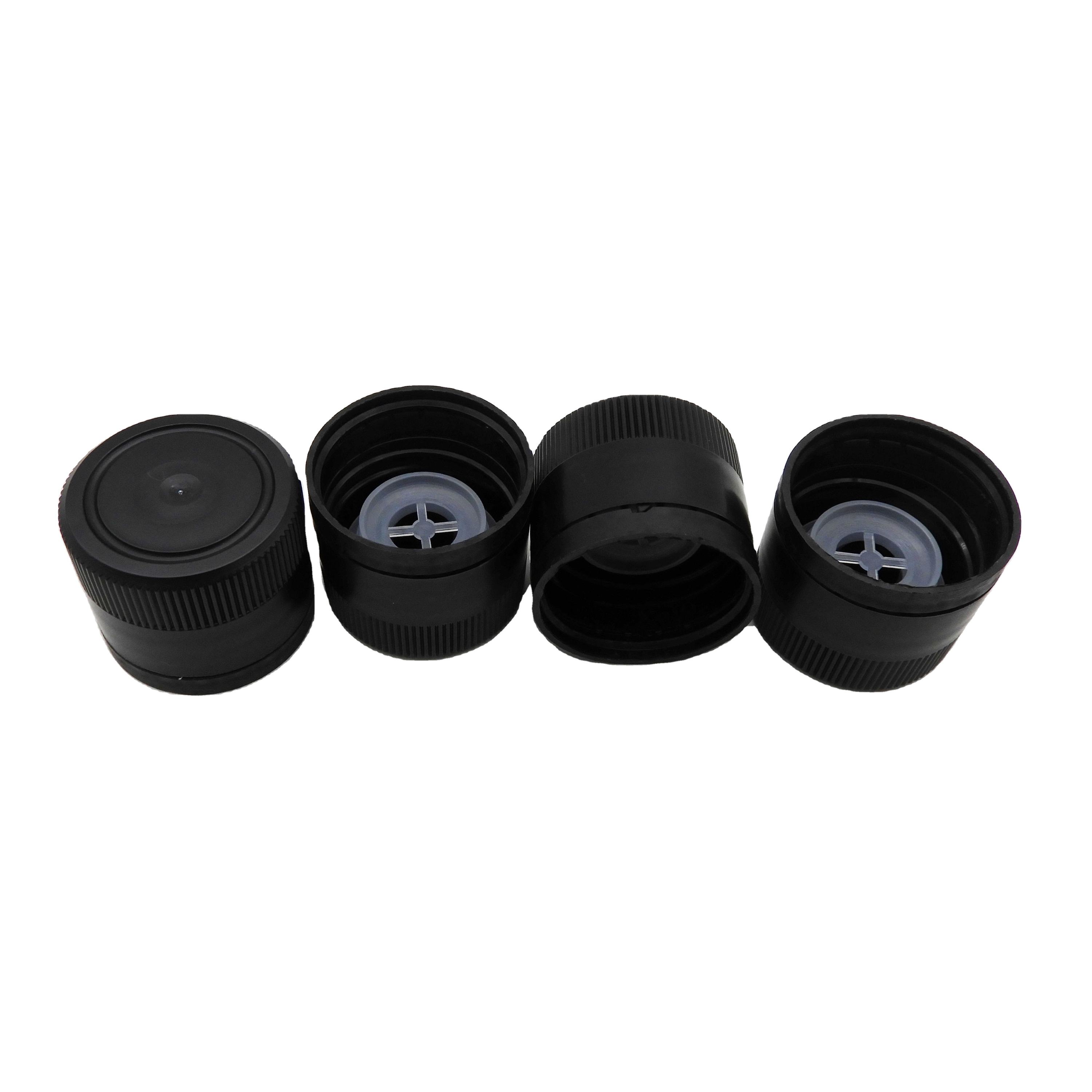 31.5x24mm Black Plastic Olive Oil Bottle Cap with Integrated Leak-Proof Pourer