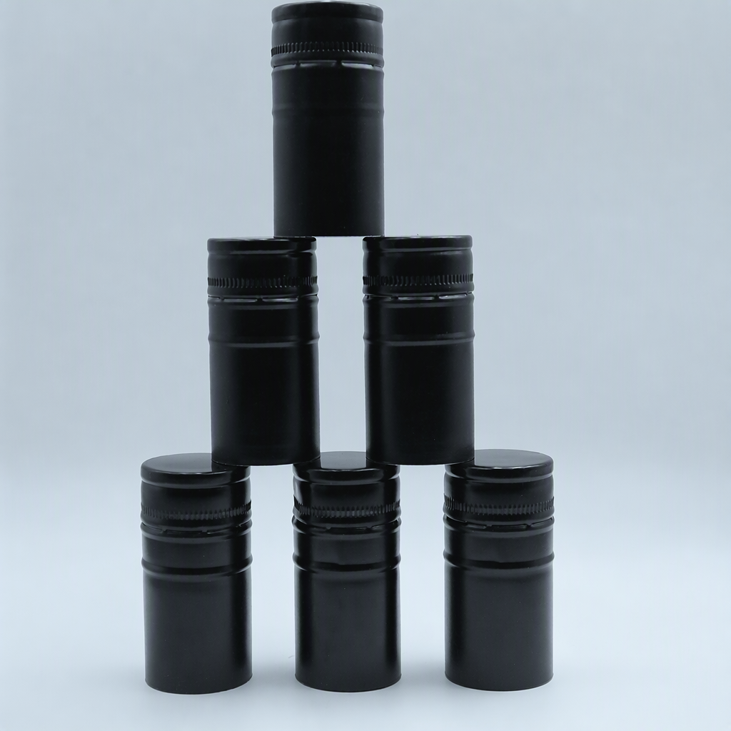 Glossy Black Aluminum Plastic Tamper-Evident Cap with Pourer Insert for Oil Glass Bottle