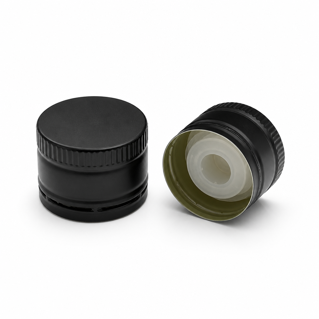 Black 31.5×24mm Aluminum Plastic Pourer Cap for Olive & Specialty Oils