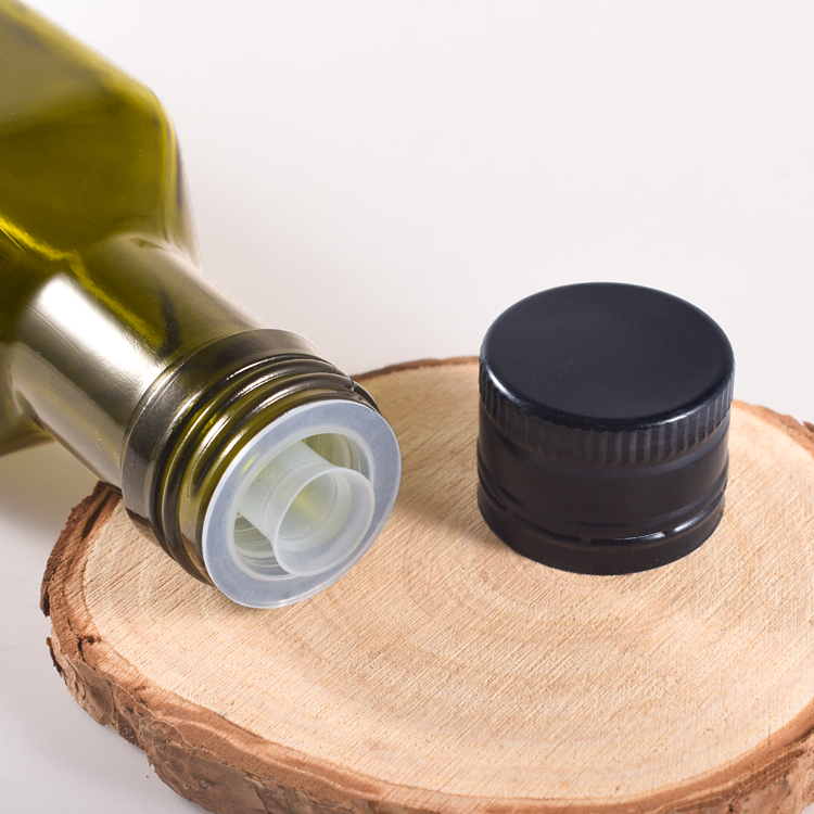 Wholesale Black 31.5x24mm Aluminum Screw Cap with Non-Spill Plastic Pourer Insert for Olive Oil Glass Bottles