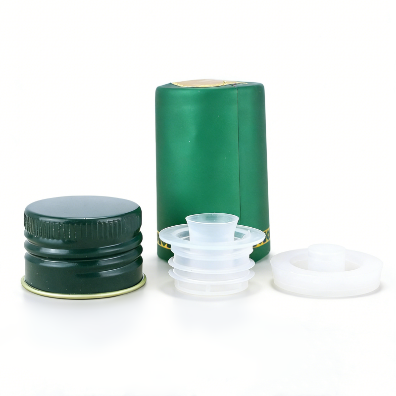 Custom 31.5x24mm 31.5x44mm Prethreaded Aluminum ROPP Screw Cap with Non-Refillable Plastic Spout for Olive Oil Glass Bottles