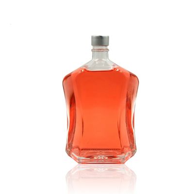 Factory price 1 Liter 1000ml flat whisky bottle packing glass with metal screw cap 
