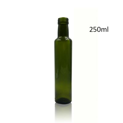 Dark green round 250ml glass olive oil bottle with stainless steel lid 