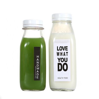 250ml 500ml Square Shape Screw Cap Glass Cold Milk Juice Bottles 