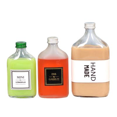 50ml 100ml 200ml 250ml 350ml 500ml Sealed reasuable drink juice milk coffee bottle glass flat fruit wine glass bottle with lid 