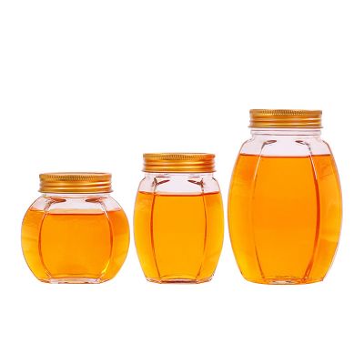 Xuzhou manufacturer unique 500g 1000g envases para miel honey bottle glass hexagon honey jar with aluminum lid 