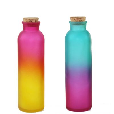 350 ml Round Gradient Colored Frost Beverage Drinks Glass Bottle with Cork 