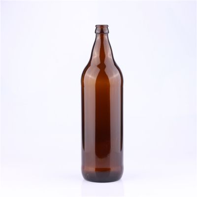 1l 32oz Dark Amber Round Beer Glass Bottle with Top Cap 