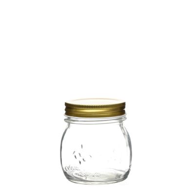 Clear 300ml embossed logo food glass mason jar with metal lid 