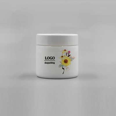 Custom printing logo and label luxury 80ml white opal round skin care face cosmetic porcelain jar glass with liner and lid 