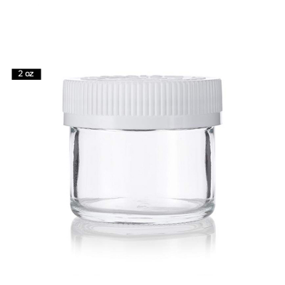 2 Ounces 60ml Clear Glass Straight Sided Jar with Child Resistant White Lid 