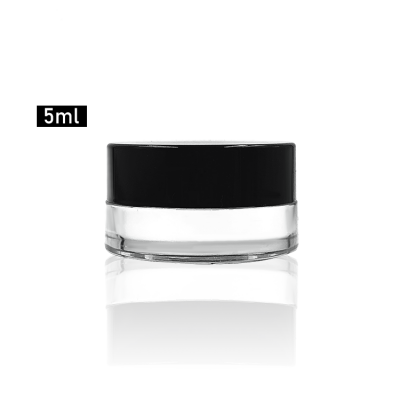 Hot sale 5g airless clear cosmetic glass cream empty jar with smooth black lid 