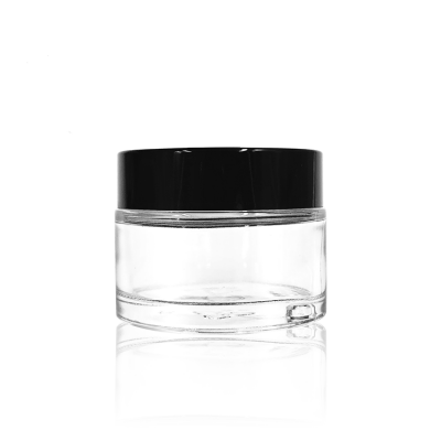 Low Moq 50g flint glass face cream jar with black lid