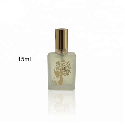 Frosted 1/2 oz 15ml Refillable Square Glass Perfume Bottle With Golden Sprayer