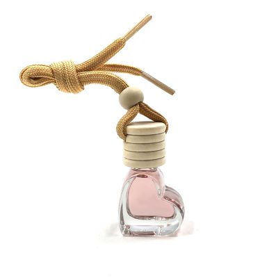 Empty 5ml heart shape car perfume hanging glass bottle with wooden lid 