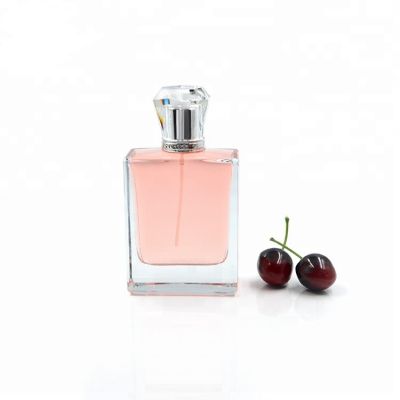 Super clear 100ml flat square glass perfume bottle with shiny cap 