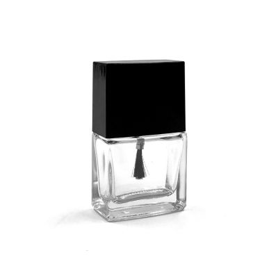 Empty 12ml rectangle glass nail polish bottle with black square brush cap 