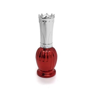 Vertical stripe red plating 12ml nail polish bottle holder with silver crown cap 