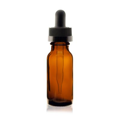 1/2 oz (15ml) AMBER Boston Round Glass Bottle w/ White Child Resistant Dropper