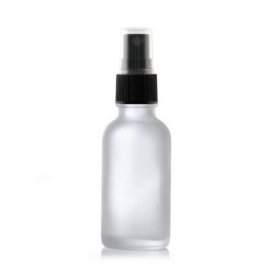 1 Oz FROSTED Boston Round Glass Bottle w/ White Fine Mist Sprayer 