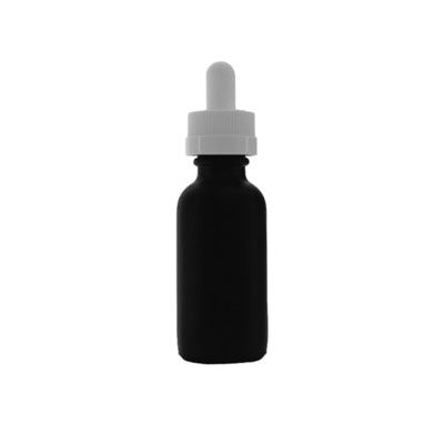 1 Oz Specialty Volcanic Black Boston Round w/ White Child Resistant Dropper (Non-Transparent) 