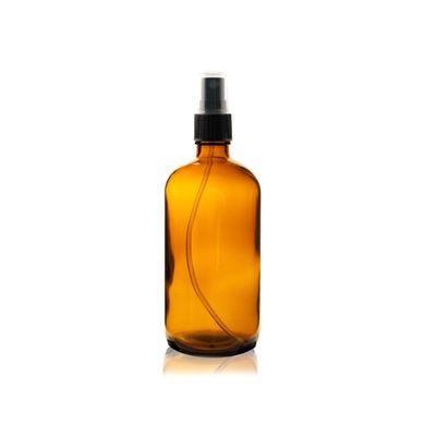 16 oz AMBER Boston Round Glass Bottle With Black Fine Mist Sprayer 