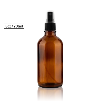 Market Popular 8 oz AMBER Boston Round Glass Bottle 250ml With Fine Mist Sprayer 