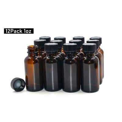 (12 Pack) 1 oz. Amber Boston Round with Black Phenolic Cap 