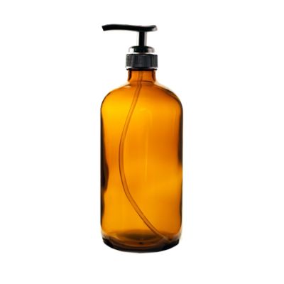 16 oz AMBER Boston Round Glass Bottle With Black Pump 