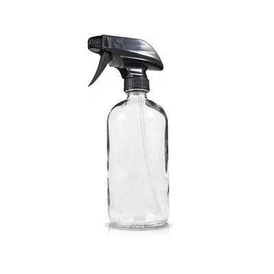 16 oz CLEAR glass boston round bottle with 28-400 neck finish with Black Trigger Sprayer 