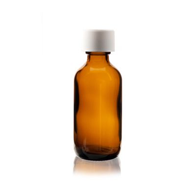 2 oz AMBER Boston Round Glass Bottle With Child Resistant Cap 