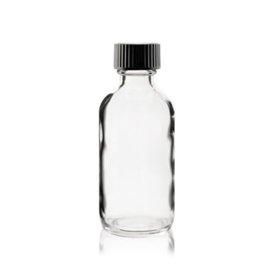 2 oz CLEAR Boston Round Glass Bottle - w/ Poly Seal Cone Cap