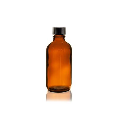 4 oz AMBER Boston Round Glass Bottle With Poly Seal Cone Cap 