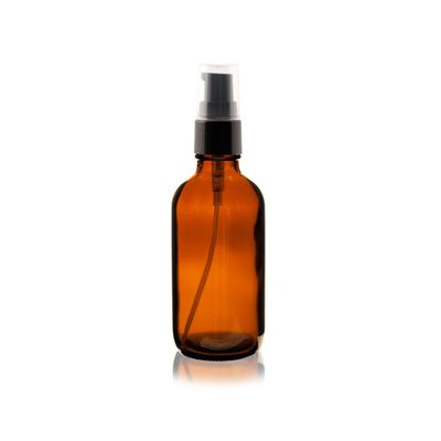 Hot Sale 4 oz AMBER Boston Round Glass Bottle With Black Treatment Pump 