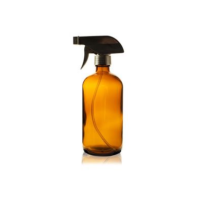 Logo Accepted 16 oz AMBER Boston Round Glass Bottle With Black Trigger Sprayer 