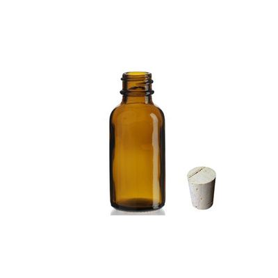 1 oz (30ml) AMBER Boston Round Glass Bottle with Cork 