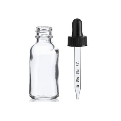 1 oz CLEAR Boston Round Glass Bottle w/ Black Calibrated Glass Dropper