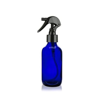 2 oz Cobalt BLUE Boston Round Glass Bottle w/ Black Mini Trigger Spray 