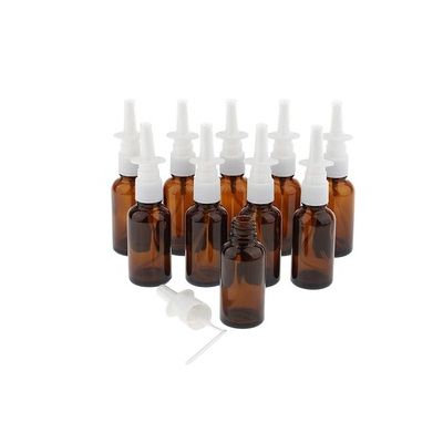 2 oz AMBER Boston Round Glass Bottle With Nasal Sprayer 