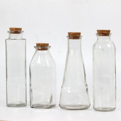 350 ml Hexagonal Shape Clear Drinking Custom Beverage Glass Bottle with Cork