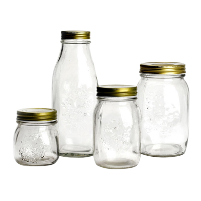 Round Shape Clear Carved Storage Glass Mason Jar with Screw Cap 