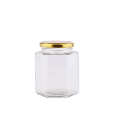 Empty 500ml Glass Storage Hexagon Bee Honey Jar with Tin Lid