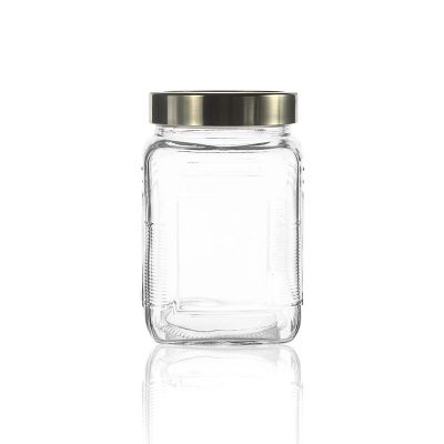 800ml Embossed logo OEM printed glass storage honey bottle square 