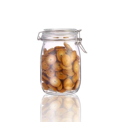 Free sample clip top crystal air tight glass candy jar 1000ml 1l 