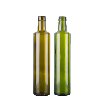 Hot sale regular round practical stocked antique green 500ml screw top glass bottles for olive oil 